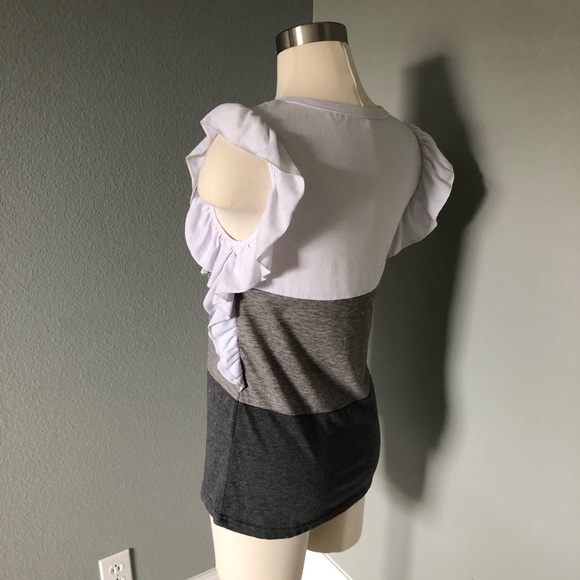 Ruffle Sleeve Color Block 1/4 Button-Down Pocket T-Shirt Top Blouse - Picture 8 of 16